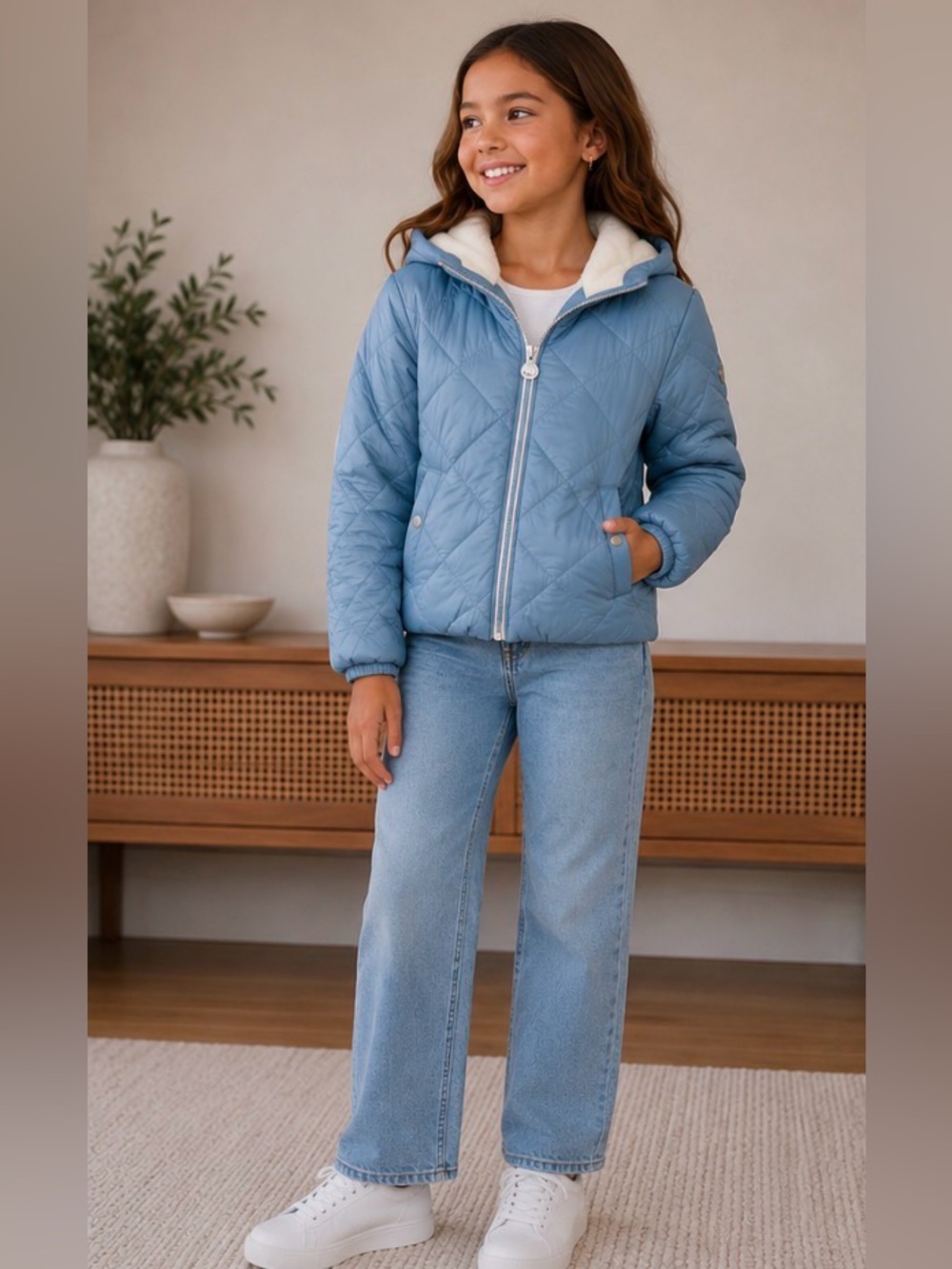 Girls Michael Kors Light Blue Hooded Quilted Puffer Jacket NWOT